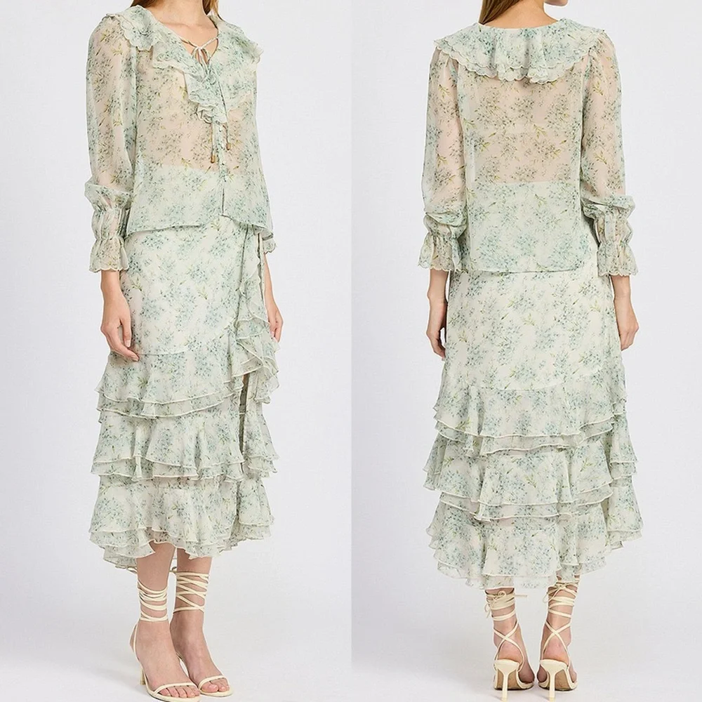 En Saison Marlene floral ruffle tiered Midi skirt - Picture 3 of 13